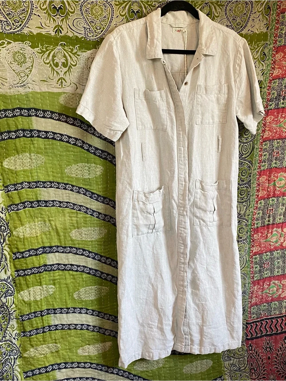 Faherty Pale Flax Lita 100% Linen Shirt Midi Dress Medium Coastal Lagenlook